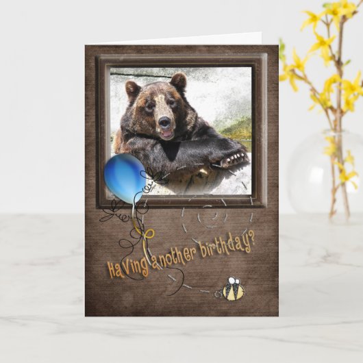 微笑の誕生日くま カード (黄色い花)