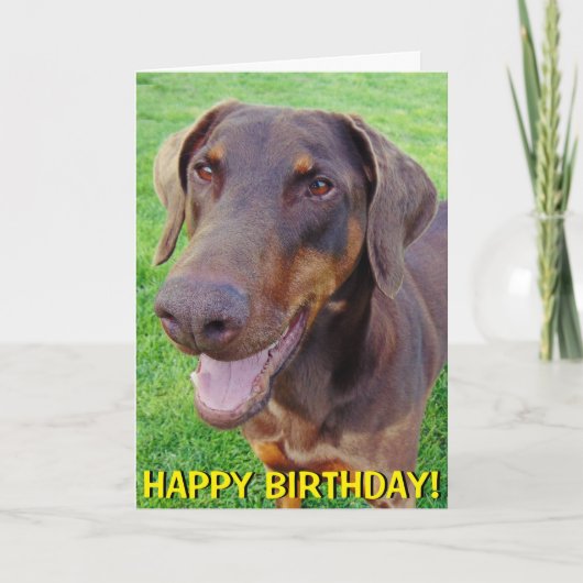 微笑の赤いdobermannのバースデー・カード カード (正面)