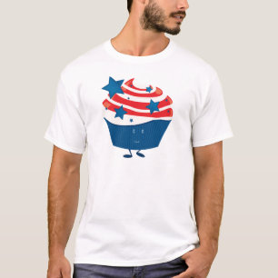 微笑の赤く白くおよび青のカップケーキ Tシャツ