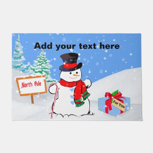 微笑の雪だるまおよびクリスマスプレゼント ドアマット (正面)
