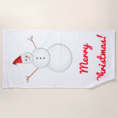 微笑の雪だるま、サンタの赤い帽子、"メリークリスマス! " ビーチタオル (正面)