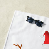 微笑の雪だるま、サンタの赤い帽子、"メリークリスマス! " ビーチタオル (インサイチュ)