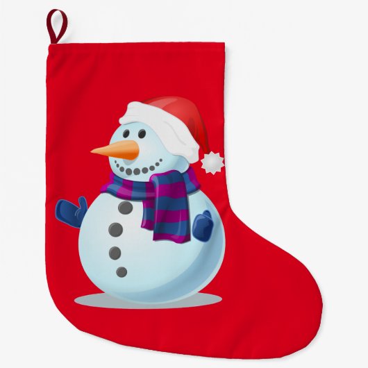 微笑の雪だるま ラージクリスマスストッキング (正面)