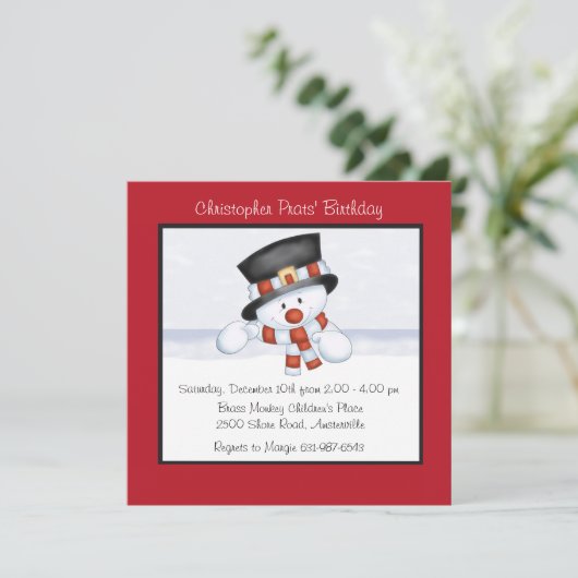 微笑の雪だるま-誕生日のパーティの招待状 招待状 (スタンド正面)