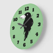 微笑の黒いワタリガラスのシルエットのスケッチ ラージ壁時計 (傾斜)