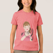 微笑みから始まる平和 - やさしい鳩と女性のイラスト トライブレンドＴシャツ (正面)