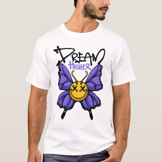 微笑みの可愛い蝶々ストリートウェア Tシャツ (正面)