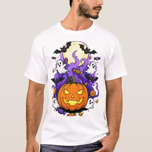 微笑みカボチャのハロウィーン漫画Tシャツ Tシャツ (正面)