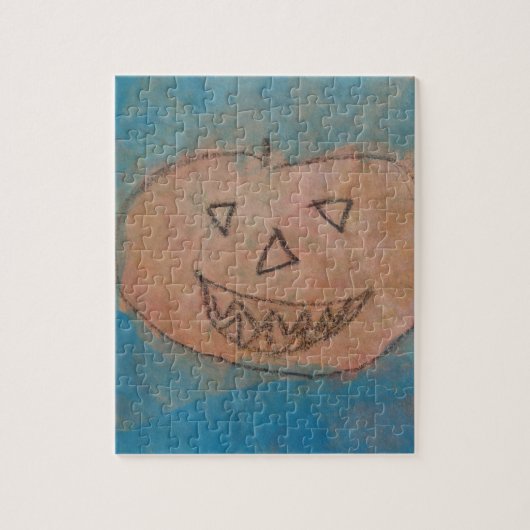 微笑みカボチャ、ハロウィンキッズアートウォーターカラー ジグソーパズル (縦)