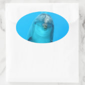 微笑むイルカ 楕円形シール (バッグ)