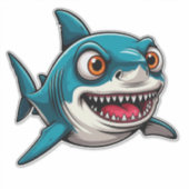 微笑むカートゥーンのサメの水中スイミング シール (正面)