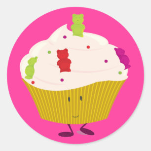 微笑むグミベアのカップケーキ ラウンドシール