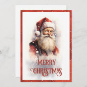 微笑むサンタクロースの水彩画 シーズンカード (正面/裏面)