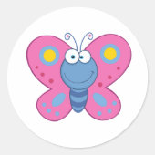 微笑むピンクの蝶のシール ラウンドシール (正面)
