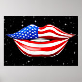 微笑む唇の上に浮かぶ米国国旗のポスター ポスター (正面)