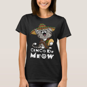 微笑む猫のタコスとソンブレロのCinco De Meow Tシャツ