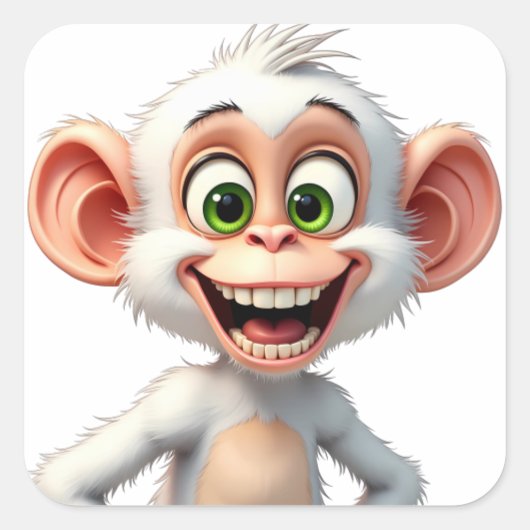 微笑む白いアフリカのサル スクエアシール (正面)