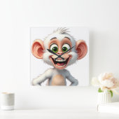 微笑む白いアフリカのサル スクエア壁時計 (ホーム)