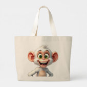 微笑む白いアフリカのサル ラージトートバッグ (裏面)