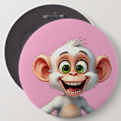 微笑む白いアフリカのサル 缶バッジ (正面&裏面)