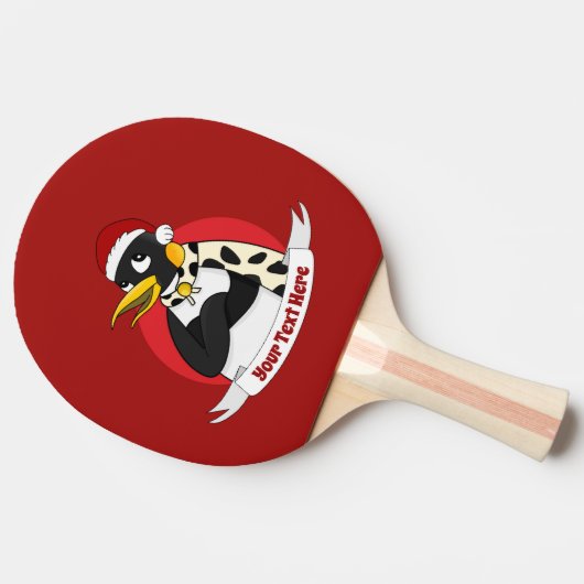 微笑む皇帝ペンギンのクリスマス漫画ピンポン 卓球ラケット (横)