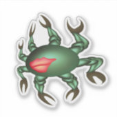 微笑む緑のカニ シール (正面)