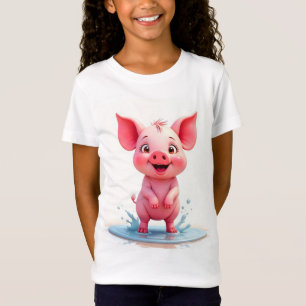 「微笑む赤ちゃんピグガールズTシャツ – かわいい Tシャツ