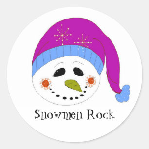 微笑む雪だるま ラウンドシール