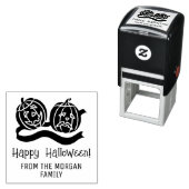 微笑んで眉をひそめるカボチャのハッピーハローウィン名 セルフインキングスタンプ (インサイチュ)