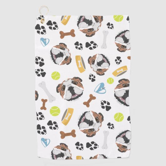 微笑犬の英国のブルドッグ ゴルフタオル (正面)