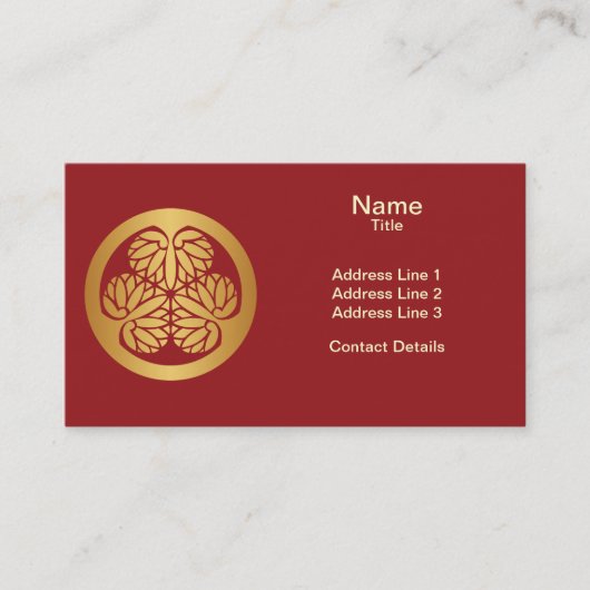 徳川葵日本の門家紋金ゴールドオンレッド 名刺 (正面)