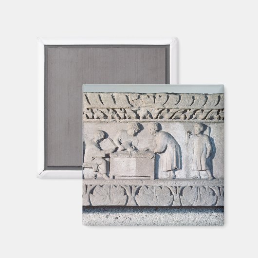 徴税現場を描いたレリーフ、 浮き彫り マグネット (正面/裏面)