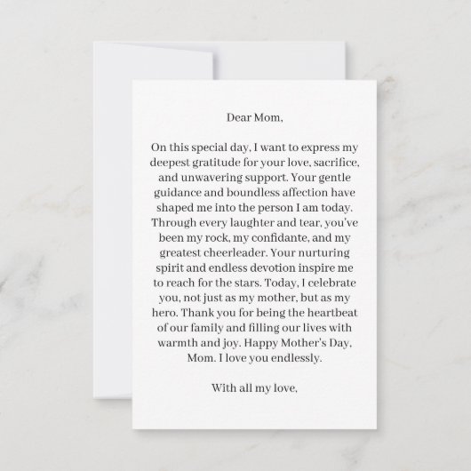 「心からの表現:母の日のグリーティングカード サンキューカード (裏面)