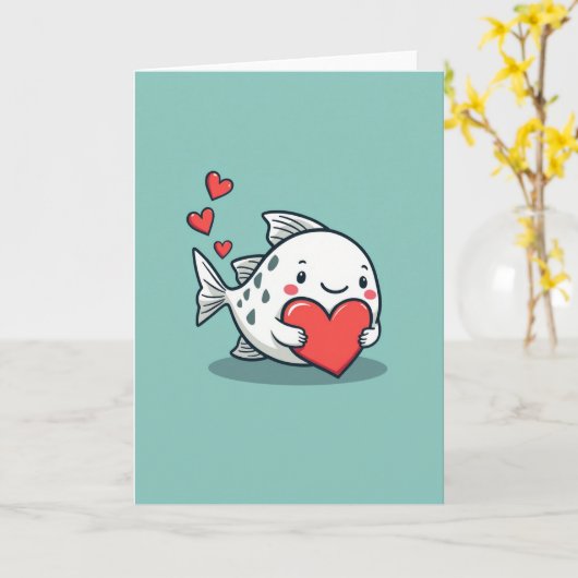 心からの魚の愛カード カード (黄色い花)