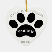心からの黒と白の肉球プリント追悼品 セラミックオーナメント (正面)