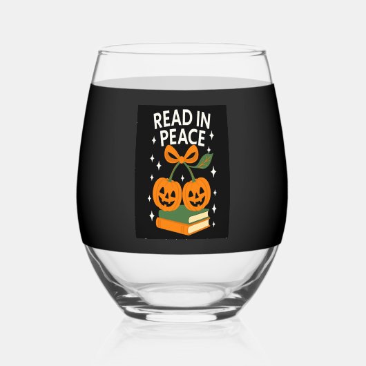 心から笑えるハロウィンの本を読む ステムなしワイングラス (正面)