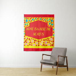 心があるところがホーム、赤い青い緑の タペストリー