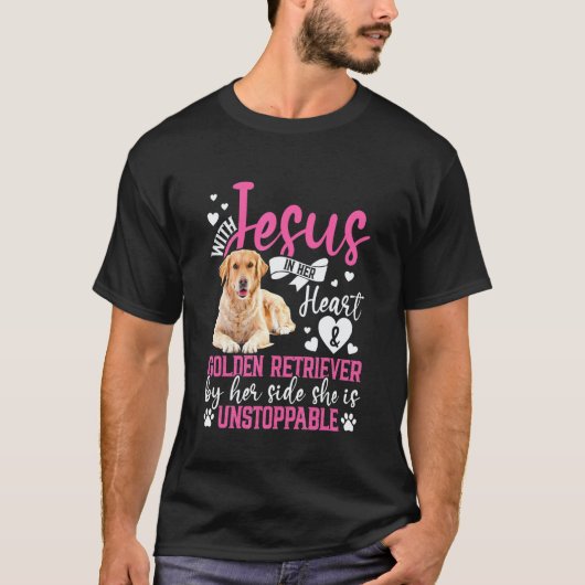 心にイエスとゴールデンレトリバー Tシャツ (正面)
