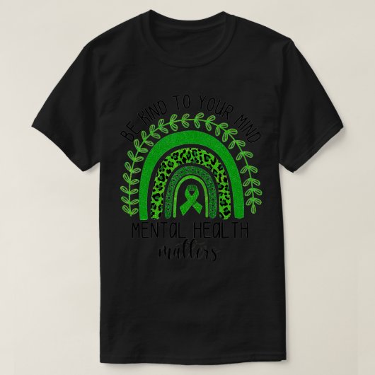 心に優しいメンタルヘルス認識度レインブ Tシャツ (デザイン正面)