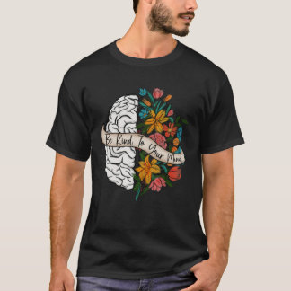 心に優しく ビンテージ 花 植物 メンタル Tシャツ