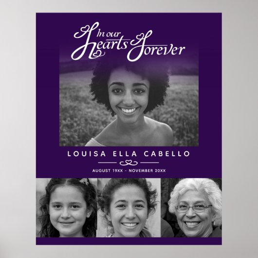 心に残る写真の追悼ポスター 紫と白の葬儀 ポスター (正面)