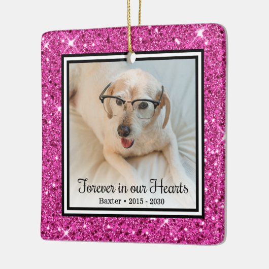 心に永遠に ピンクグリッター犬メモリアル セラミックオーナメント (左)