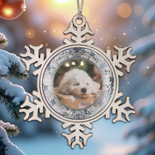 心に永遠に | ペットの写真追悼 wreath スノーフレークピューターオーナメント