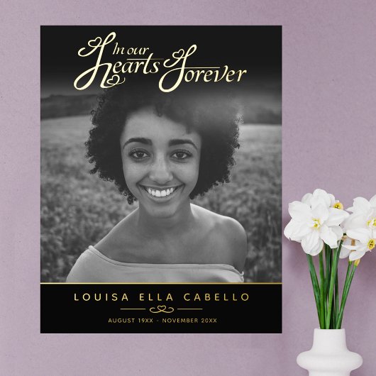 心に永遠に　単一の写真　黒金 箔ポスター