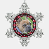 心に永遠に 赤いチェック柄のペット犬メモリアル スノーフレークピューターオーナメント (正面)