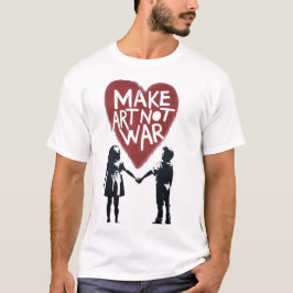 「心に響くハート」 MAKE ART NOT WAR と少年 Tシャツ