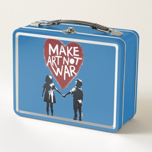 「心に響くハート」 MAKE ART NOT WAR』少年と少女との メタルランチボックス (正面)