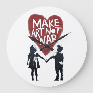 「心に響くハート」 MAKE ART NOT WAR』少年と少女との ラージ壁時計