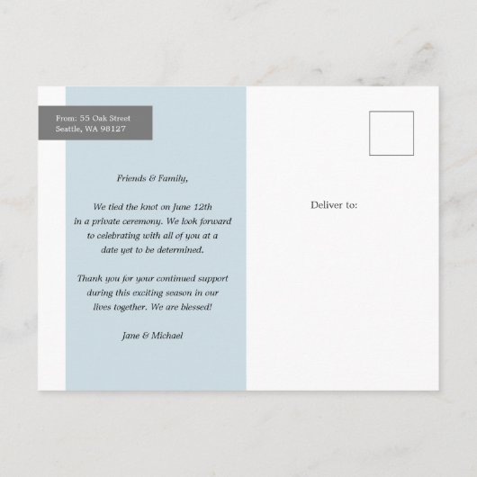 心のこもったたった今結婚しました結婚の駆け落ち 案内ポストカード (裏面)