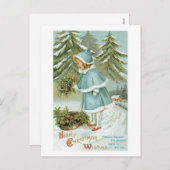 心のこもったクリスマスの願いヴィンテージ シーズンポストカード (正面/裏面)